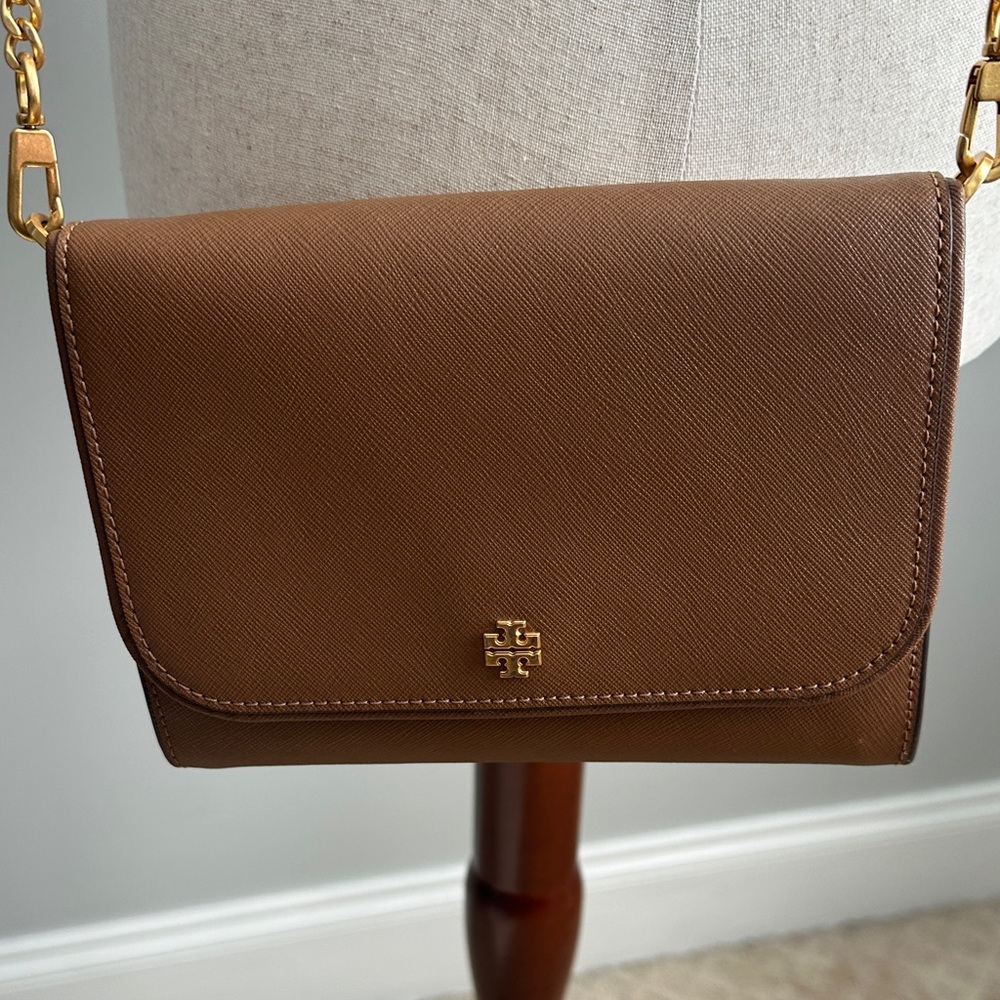 Tory Burch Tan Crossbody Bag with Gold Chain